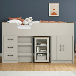 Limestone Single (3') Mid Sleeper Bed Frame with Built in Desk and Ladder