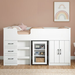 Limestone Tidore Single (3') Mid Sleeper Bed Frame with Built in Desk and Ladder