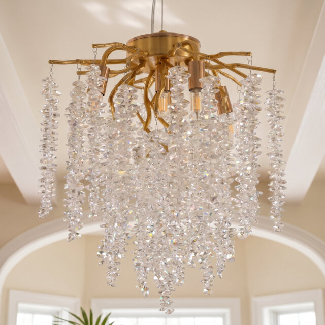 "Modern Gold Tree Branch Crystal Chandelier, 12"", G9 (No Bulb)"