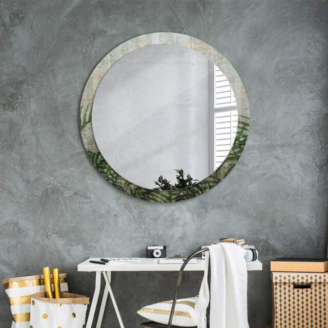 Huldar Round Glass Framed Wall Mounted Accent Mirror in Green/Grey