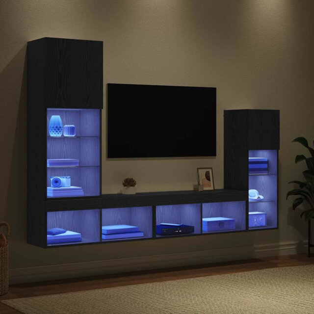 vidaXL TV Wall Units 4 Piece with LED Floating TV Cabinet Engineered Wood
