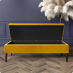 Safar Plain Upholstered Plush Velvet Ottoman Storage Bench with Black Turned Wooden Legs