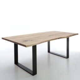 Agusta Oak Solid Wood Top Metal Base Dining Table