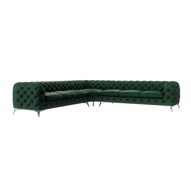 Chesterfield Corner Sofa L-Shape with Silver Metal Legs
