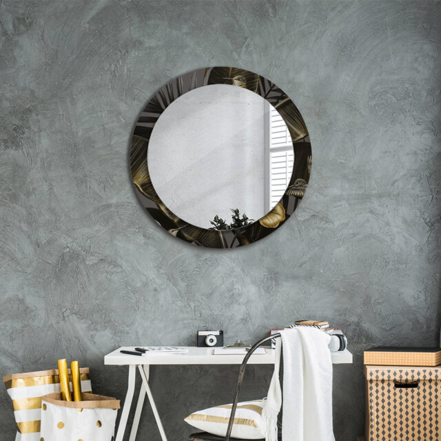 Huldar Round Glass Framed Wall Mounted Accent Mirror in Black/Yellow