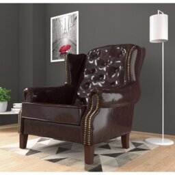 Chesterfield Wingback Armchair  with Quilting And Wooden Legs Made of Vegan Leather