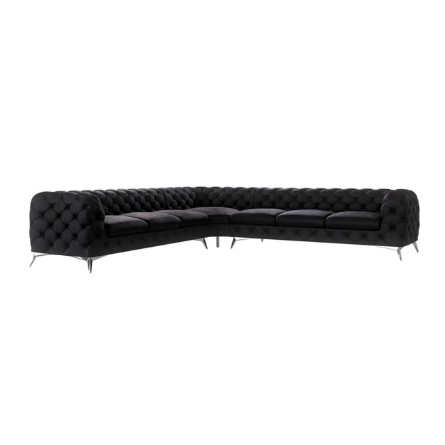Chesterfield Corner Sofa L-Shape with Silver Metal Legs