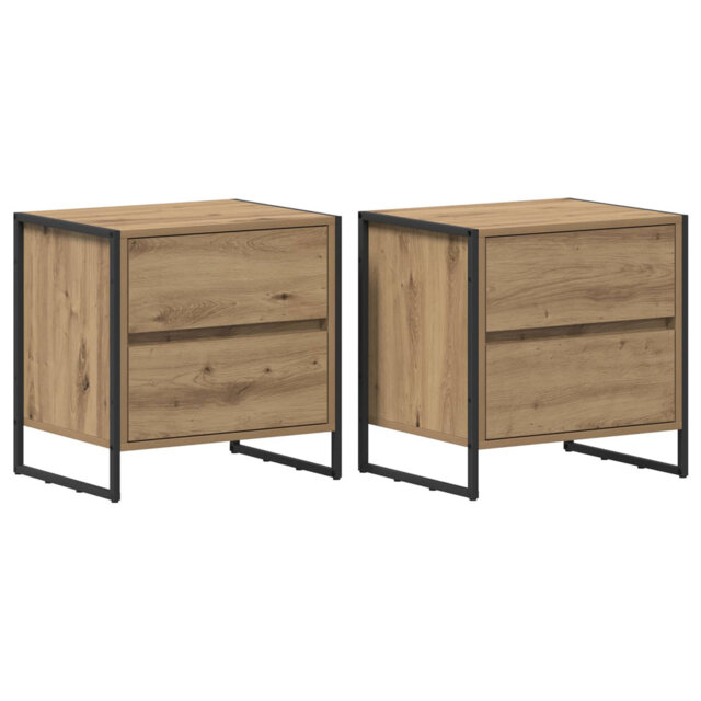 Bedside Table 2 Pcs Black Oak 50 X 39.5 X 50 Cm Engineered Wood