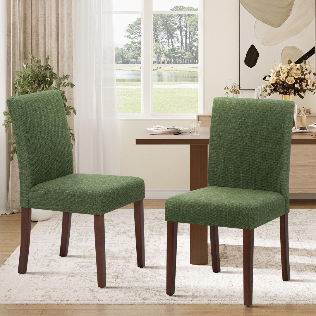 Solid Wood Parsons Upholstered Dining Chairs Breathable Fabric