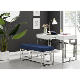 Camberley Luxury High Gloss And Chrome Dressing Table With Velvet Vanity Bench