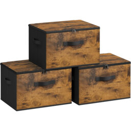 Foldable Storage Organiser Boxes, Set Of 3 Storage Basket Bins With Lids, Handles, Clothes Organiser, 40 X 30 X 25 Cm, Non-Woven Fabric