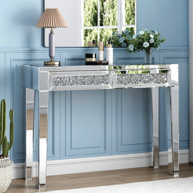 mirrored dressing table with mirror Newly Designed Smart Drawers And Storage Ca this vanity serves multiple functions GDFStudio 47 Inches Half-Moon Mirrored