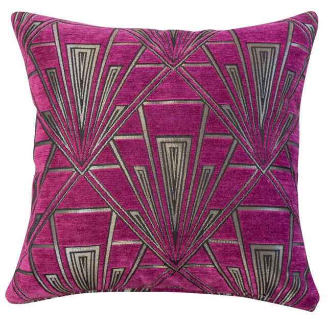Art Deco Geometric Velvet Chenille Cushion in Pink and Silver