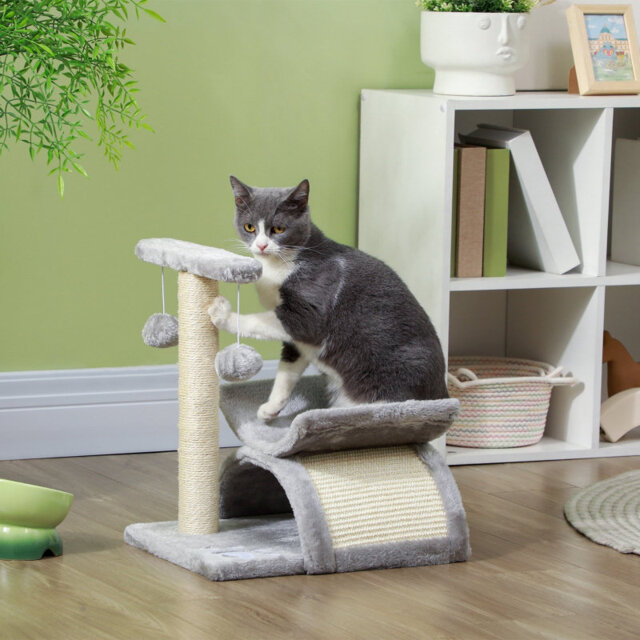Mossie Miniature Cat Tower Set with Rotatable Top Bar Sisal Scratching Post and Plush Tunnel