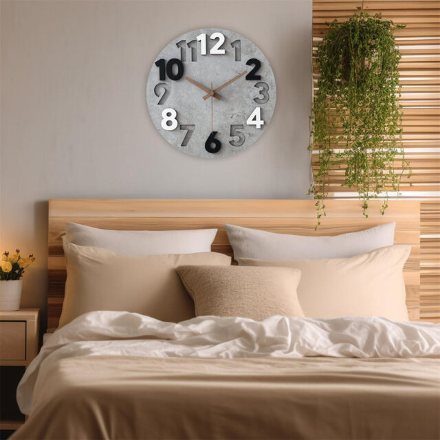 Wall Clock Silent & Non Ticking 3D Modern Wooden 12 Inch Battery Operated Kitchen Bedroom Living Room Bathroom Decorative Clock