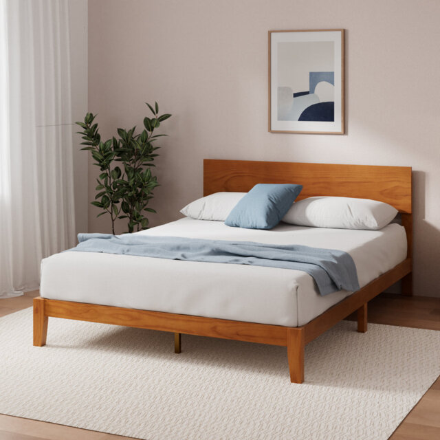 Sade Vintage Wood Bed Frame with Headboard