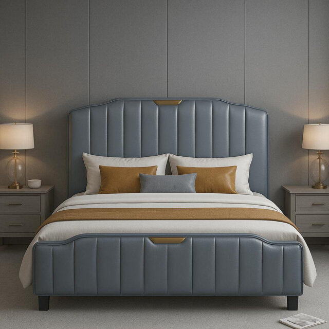 Upholstered Double Bed Pu Leather