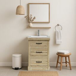 Donovan Vanity With White Sink 1 Pull Down And 2 Drawers Light Oak