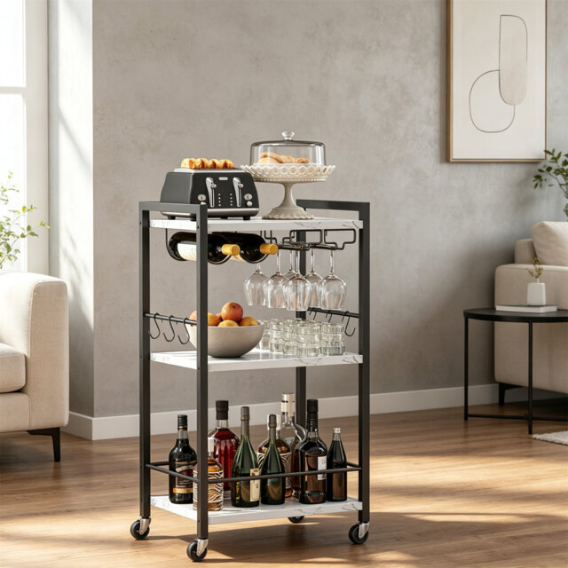 Drinks Trolley, Bar Cart with 3-Tier Shelf