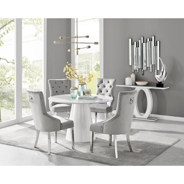 Edzard Statement Pedestal Round Dining Table Set Luxury Faux