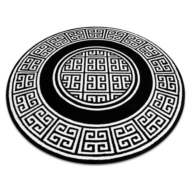 Modern rug GLOSS for the living room, bedroom, study, elegant, frame, Greek black / ivory