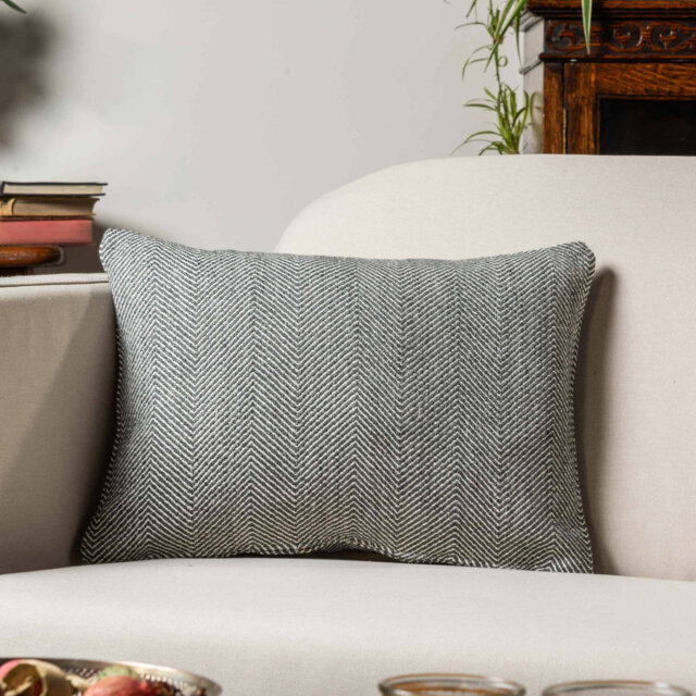 Faux Wool Linen Blend Herringbone Cushion in Grey