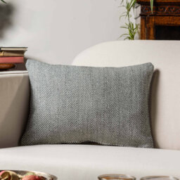Faux Wool Linen Blend Herringbone Cushion in Grey