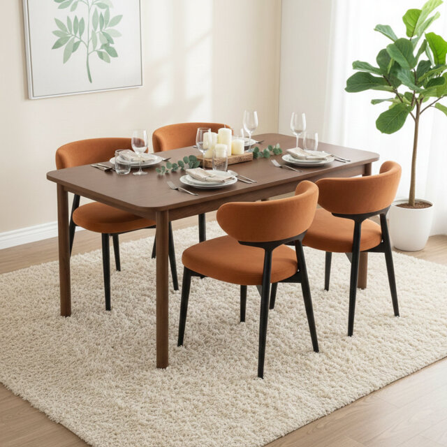 Parsons Set of 2 Rusty Orange Fabric Black Effect Ash Wooden Frame Dining Chairs