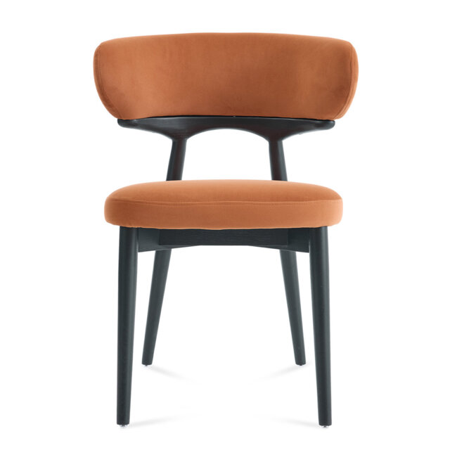Parsons Set of 2 Rusty Orange Fabric Black Effect Ash Wooden Frame Dining Chairs
