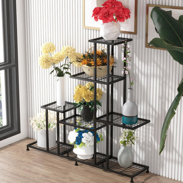 Heavy Duty Metal Plant Stand 5 Tiers Multifunctional Plant Stand for Indoor Outdoor Black