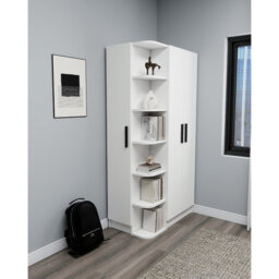 Edinboro 3 Door Corner Wardrobe with Open Shelves and Hanging Rail