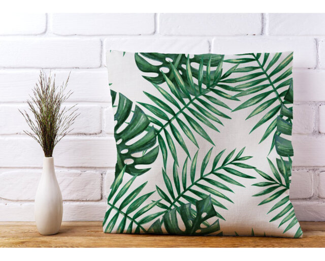 Perivale Watercolour Tropical Leaves Floral Scatter Cushion with Filling