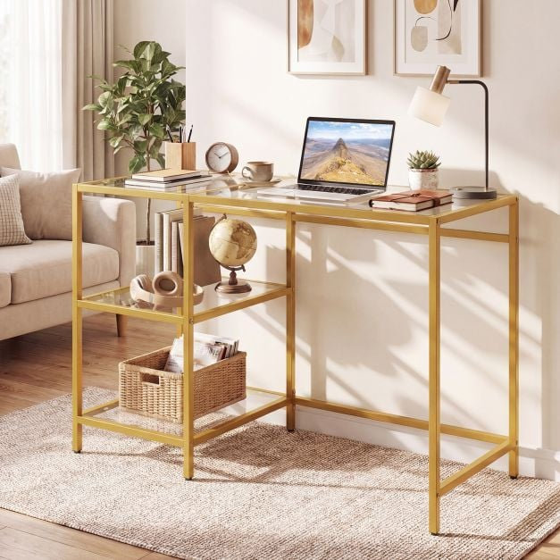 Glass Top Metal Base Computer Desk