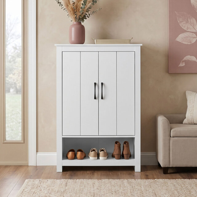 Limestone 2 Door Shoe Cabinet with Open Shelves