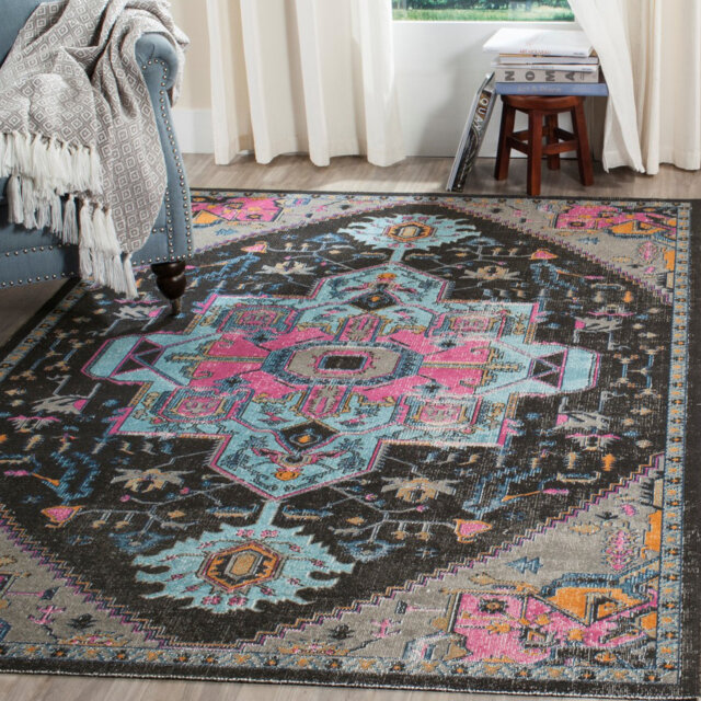 Averi Looped/Hooked Grey/Fuchsia Rug