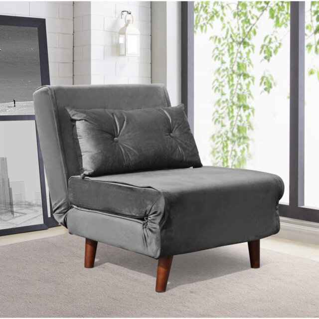 Minonk Small Single Sofa Bed Chair Velvet Fabric Armchair Sleeper Chair Chaise Pull Out
