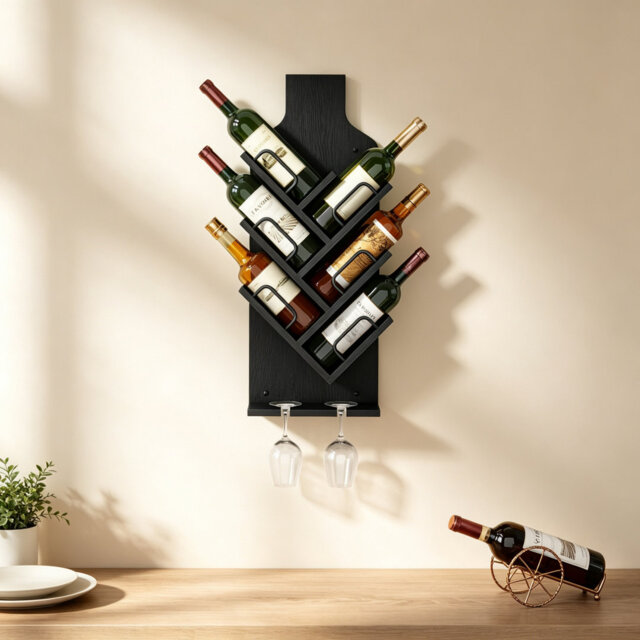 Wine Bottle & Glass Rack Black