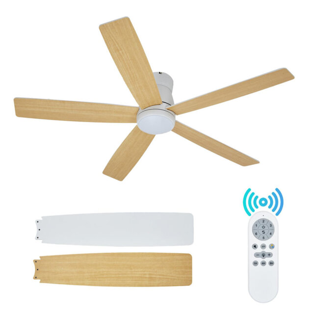 "52"" Ceiling Fan with Light and Remote, Modern LED 3-Color Temperature, Quiet Reversible DC Motor for Bedroom, Living Room, Dining Room"