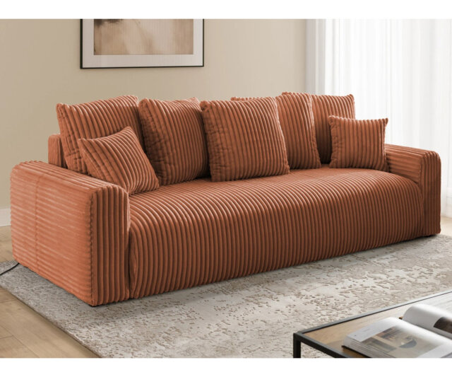 Calma Sofa Bed with Storage in Bumpy Design, Plush Cord Fabric