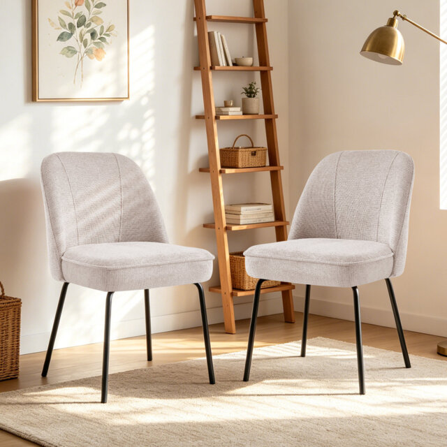 Modern Fabric Upholstered Dining Chair with Spring and Curved Back 12cm Cushion
