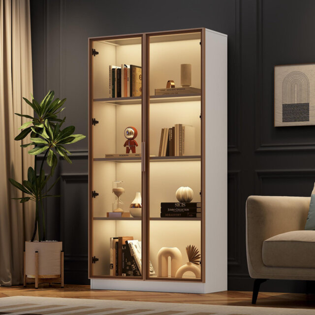 Led Display Cabinet With 2 Doors White