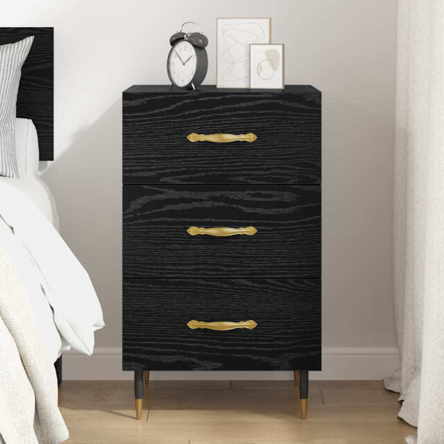 Bedside Cabinet Black Oak 40 X 40 X 66 Cm Engineered Wood