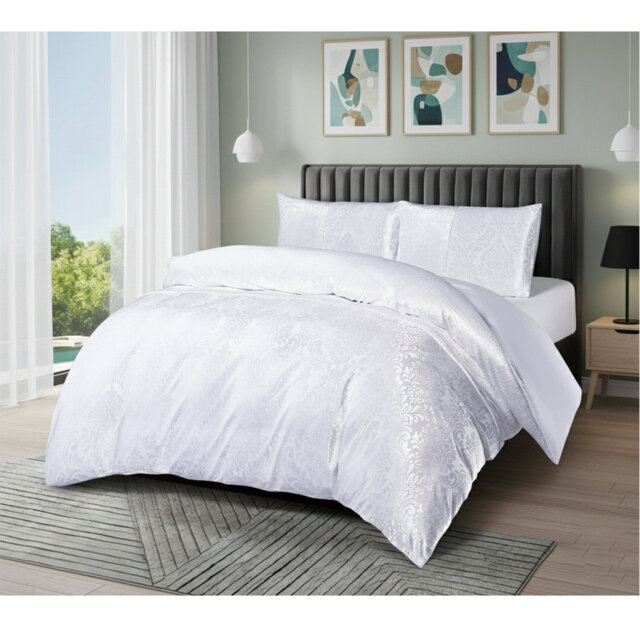 Emilia Duvet Cover Set with Pillowcases – Jacquard Damask Pattern, Luxury Textured Bedding Set, Double/King/Super King Sizes