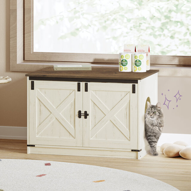 Cat Litter Box Enclosure, Hidden Litter Box Furniture with Detachable Dividers, Reversible Entrance Left or Right Side, Wooden Cat House, 80 x 50 x 54