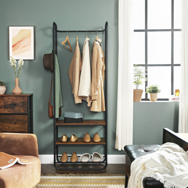Coat Rack, Hall Tree, Coat Stand With Shoe Rack, Shoe Shelves, Hall, Bedroom, 58 X 28 X 181 Cm, Industrial Design