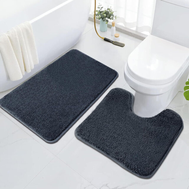 Bath Mat Sets 2 Piece,  For Toilet, Bathroom ,Grey, 50x80cm+50x40cm
