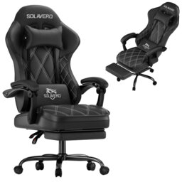 Ergonomic Gaming Chair with Massage Lumbar Pillow & Footrest, Linkage Armrest Reclining Office Chair, Breathable PVC Leather Computer Desk Chair, Mult