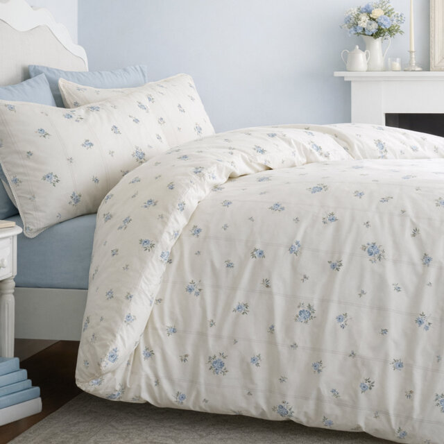 Vintage Rosebud Lace 200 Thread Count Cotton Reversible Duvet Cover Set