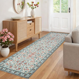 Hallway Runner Rug Machine Washable Floral Carpet Runners Non Slip Long Floor Mat (Green, 65 x 180 cm)