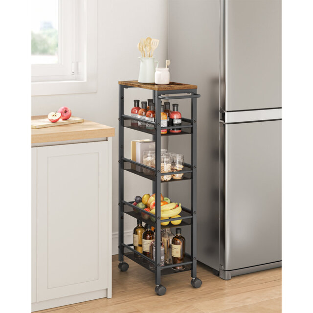 5-Shelf Trolley, Space-Saving Kitchen Cart With Castors, Steel Frame, Handle, Trolley For Small Spaces, Kitchen Bathroom Living Room Studio, Rustic Br